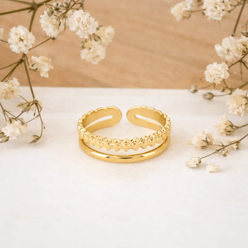 Bague 2 rangs lisse et texturé Marina