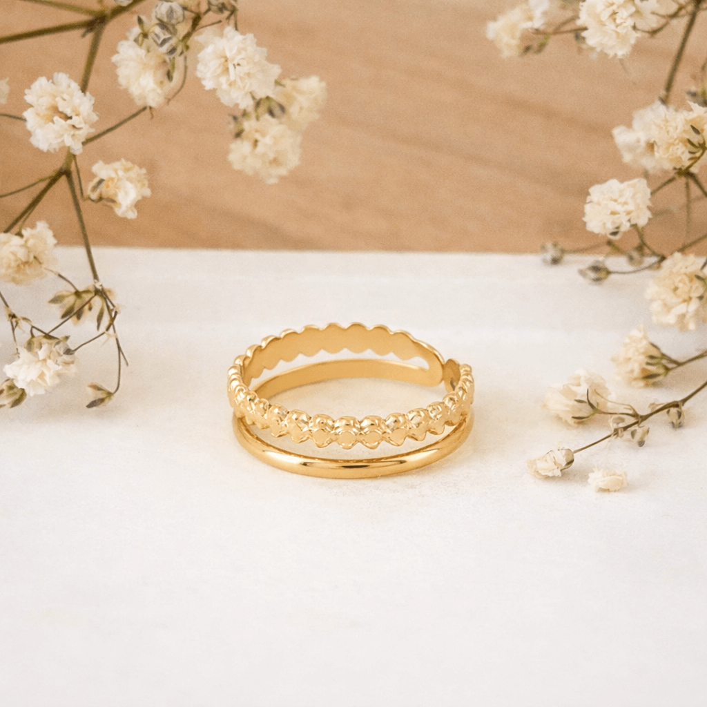Bague 2 rangs lisse et texturé Marina