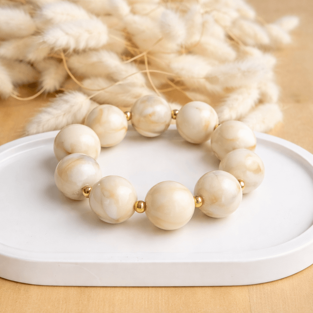 Bracelet élastique perles rondes Honoré - Beige