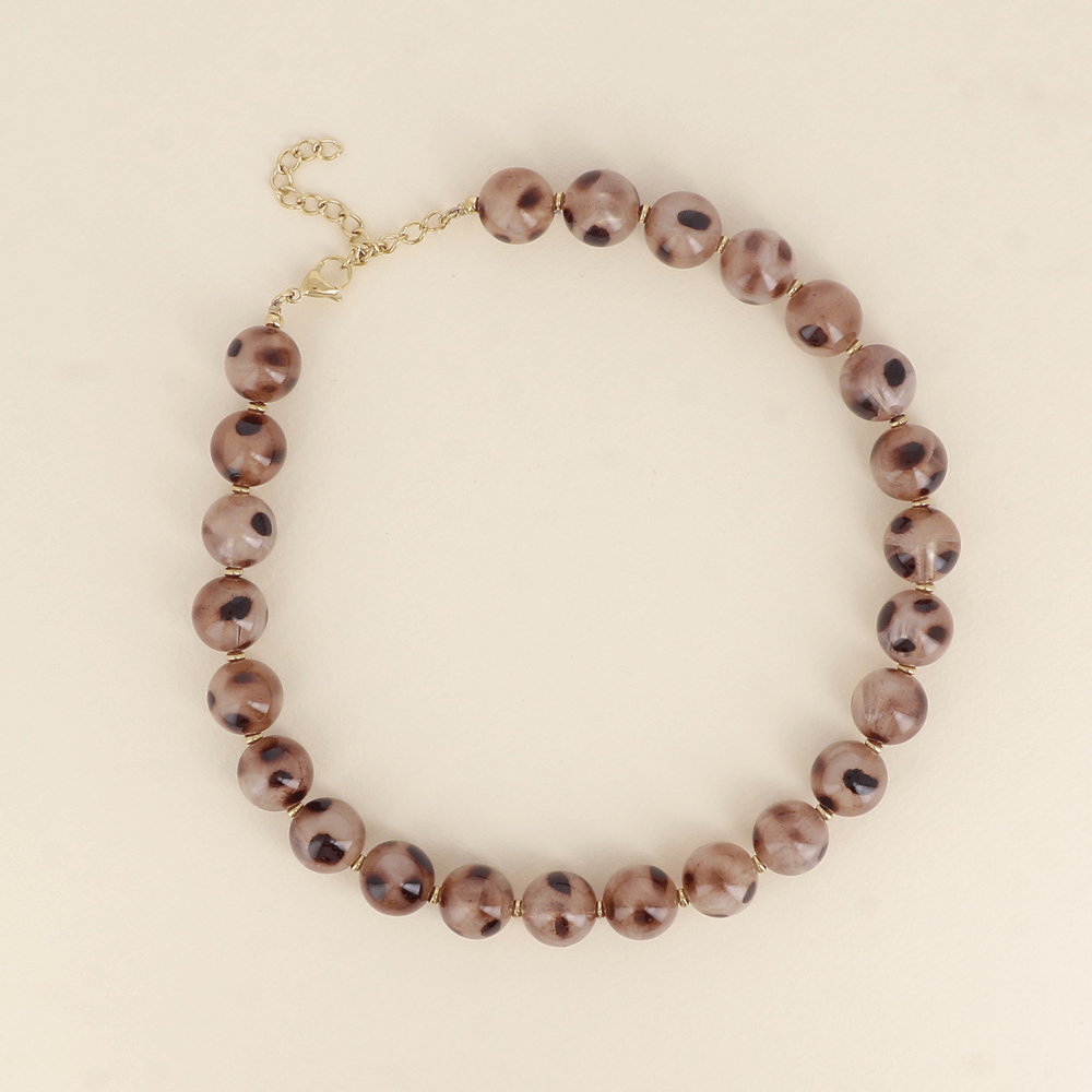 Collier boules Valentin - Léopard beige