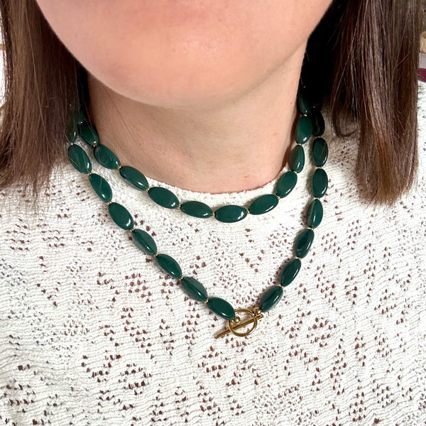 Collier Perles Fantaisie Vintage Vert – Résine, 2 Tons, Léger – Occasion