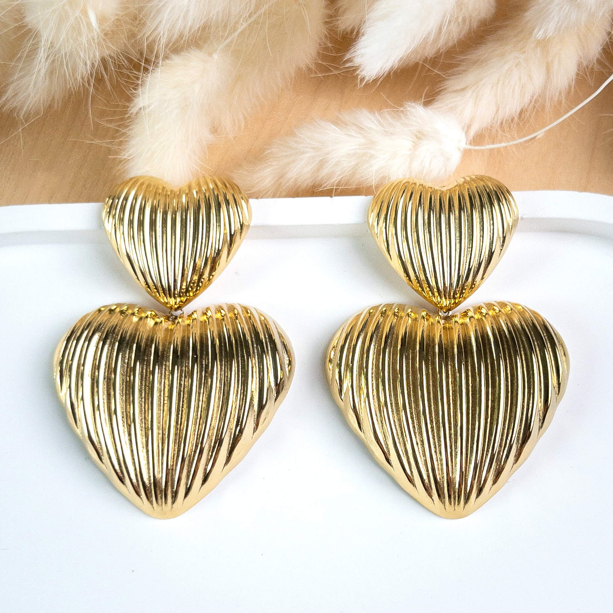 Boucles d'oreilles doubles coeurs striés Armelle