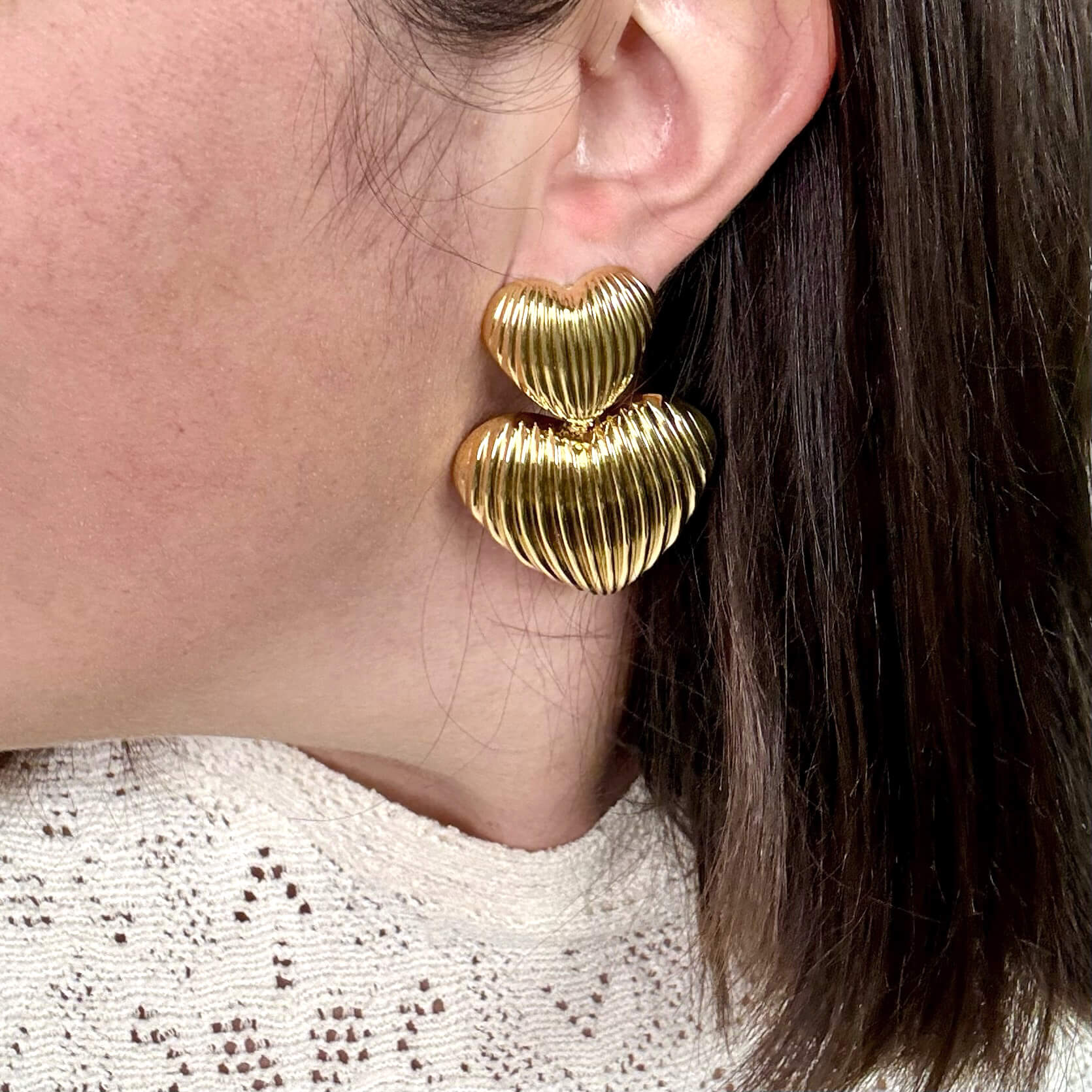 Boucles d'oreilles doubles coeurs striés Armelle