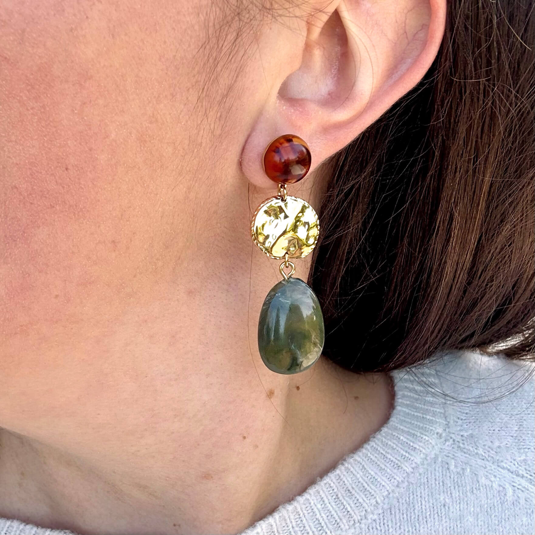 Boucles d'oreilles bicolores Gabriella - Kaki