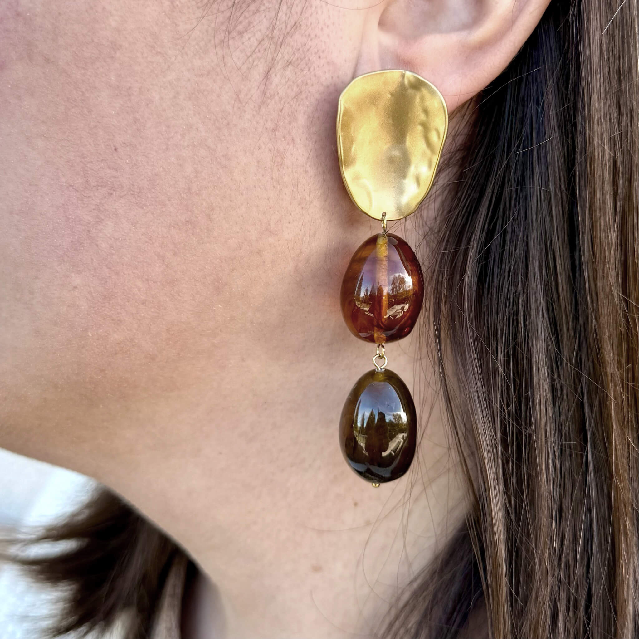 Boucles d'oreilles en résine Sarah - Ambre