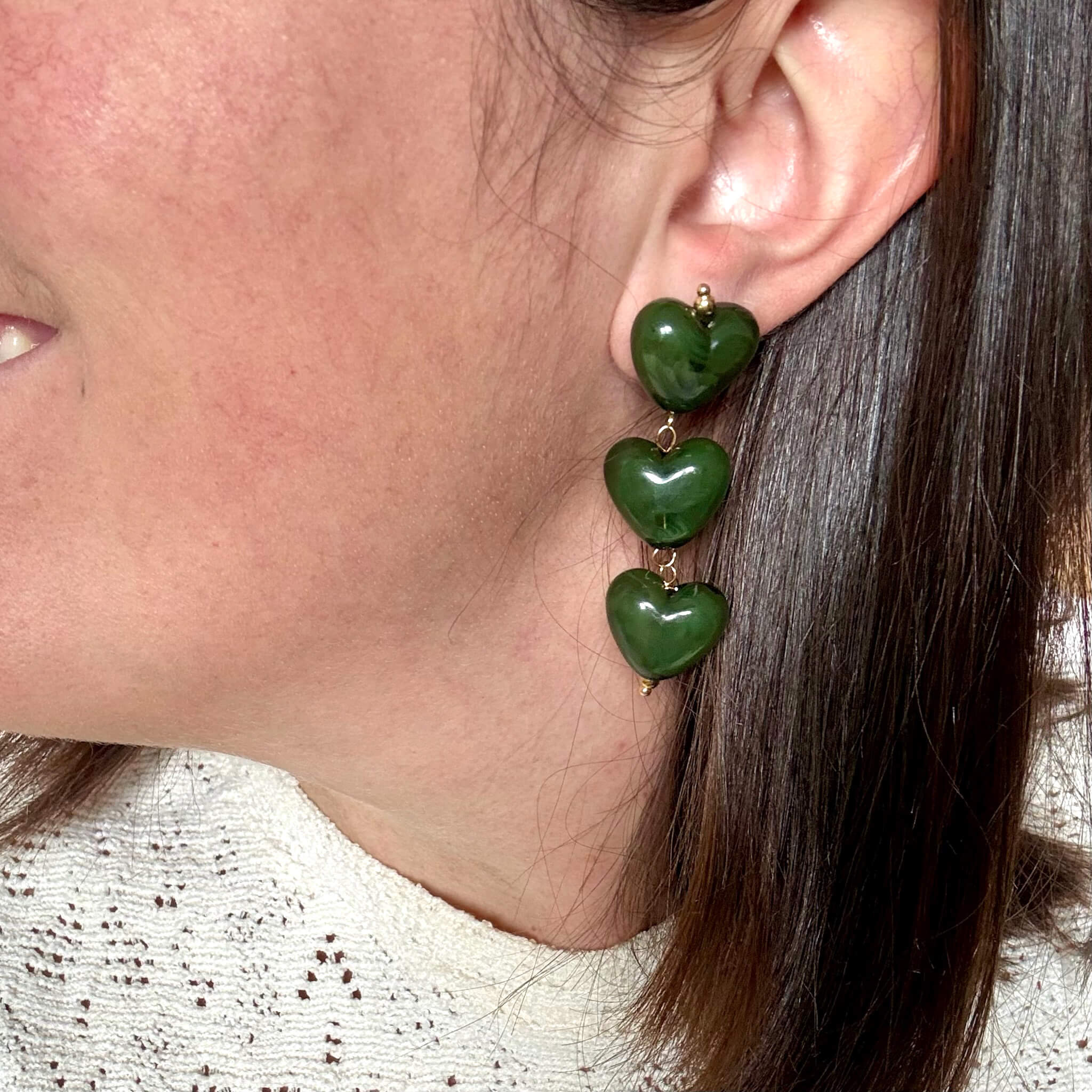 Boucles d'oreilles triple coeurs Cybèle - Kaki