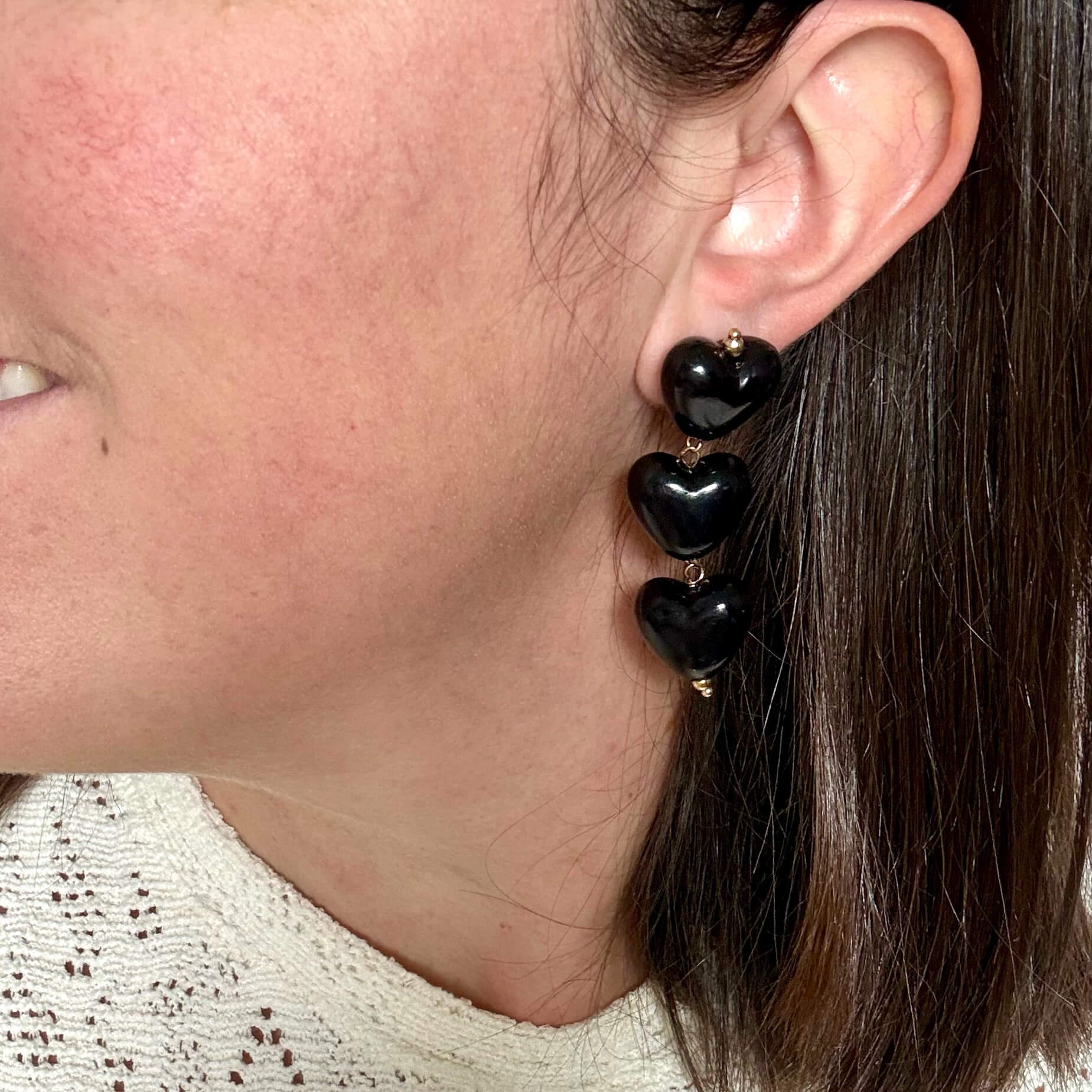 Boucles d'oreilles triple coeurs Cybèle - Noir