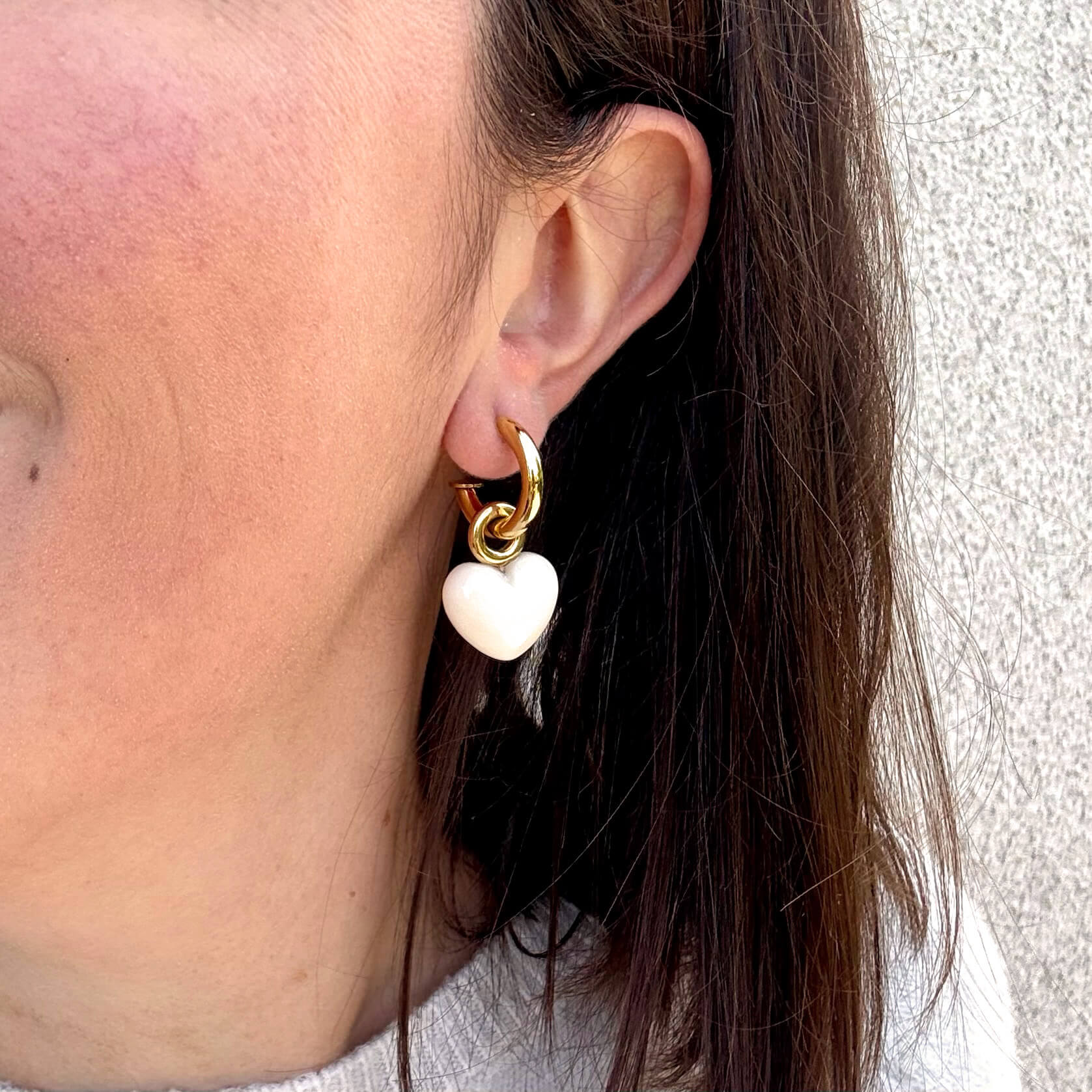 Boucles d'oreilles coeur Valentina - Ecru