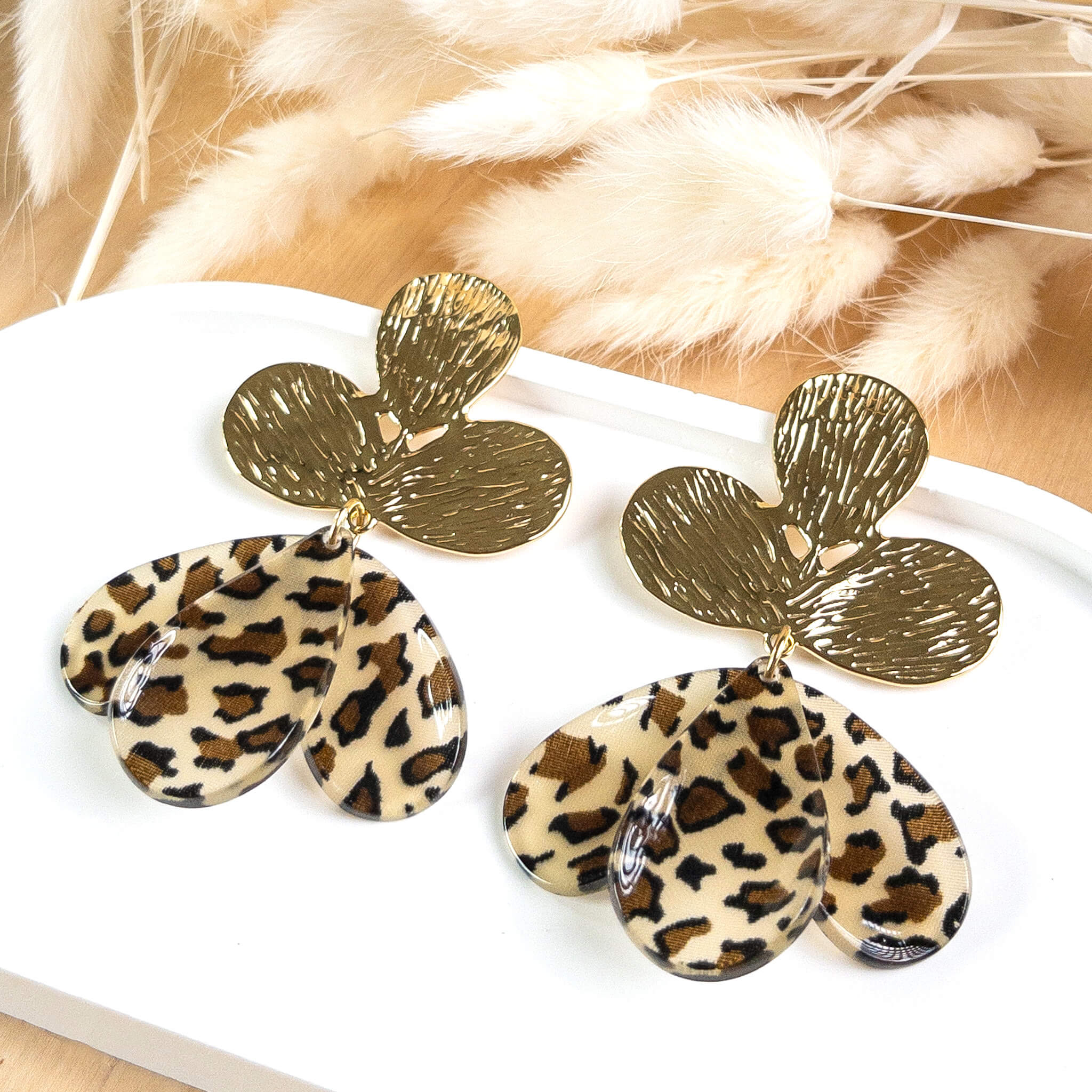 Boucles d'oreilles pétales XL Rafaëlle - Léopard