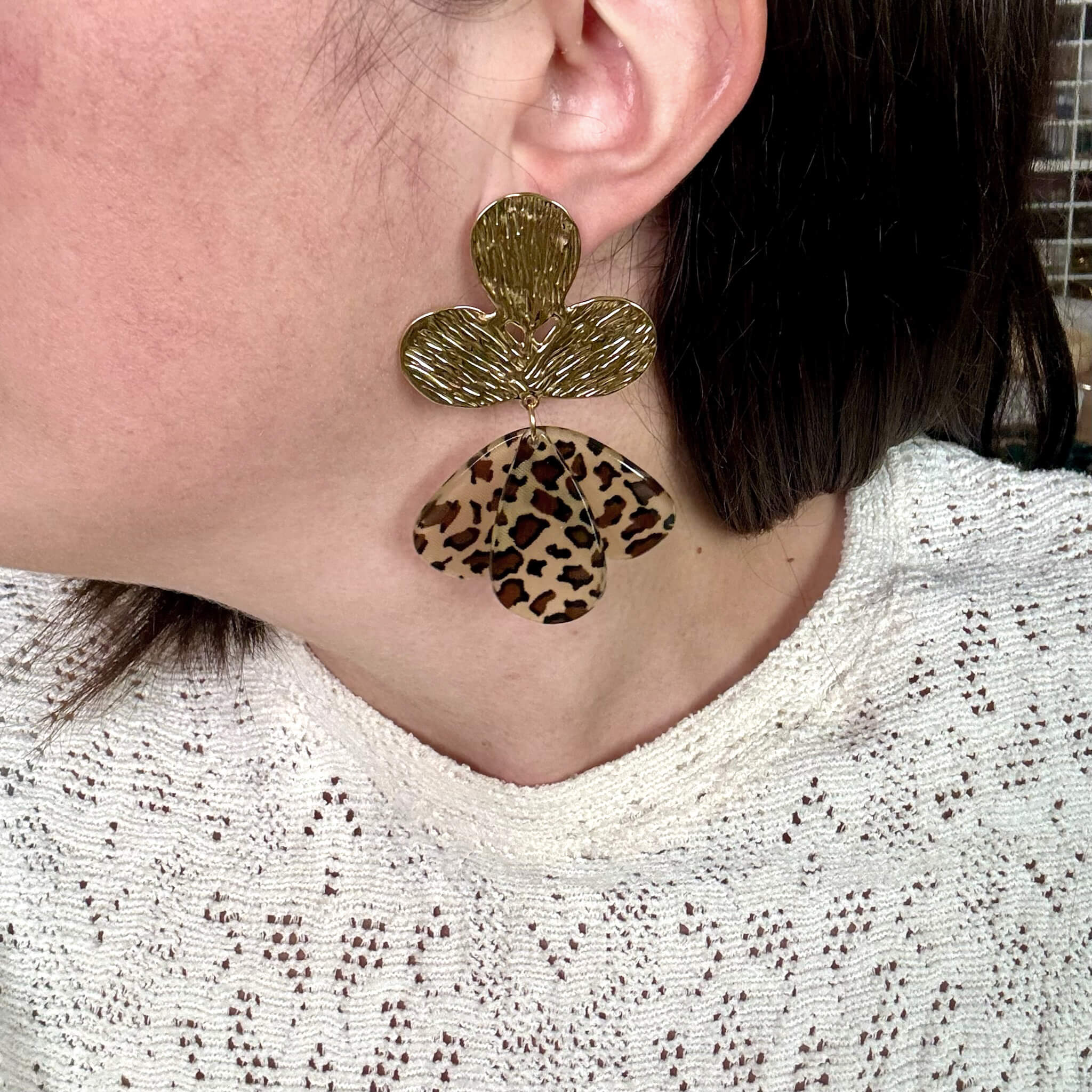 Boucles d'oreilles pétales XL Rafaëlle - Léopard