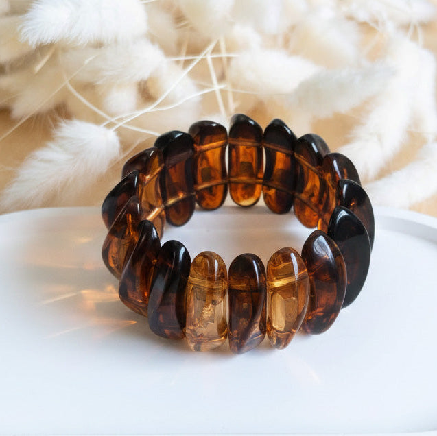 Bracelet élastique résine Châtaigne - Ambre