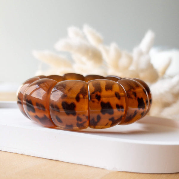 Bracelet élastique Ambre Butterscotch Vintage - 21 Perles 11 Mm, Occasion, Fabriqué En Allemagne