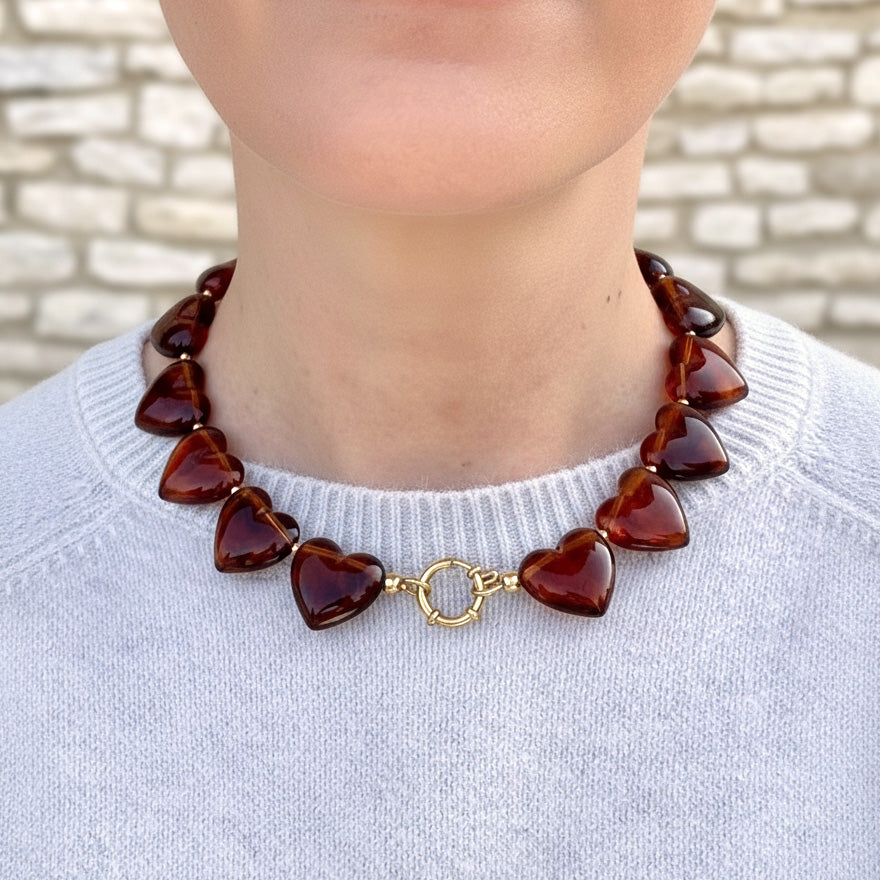Collier cœurs en résine Freya - Ambre