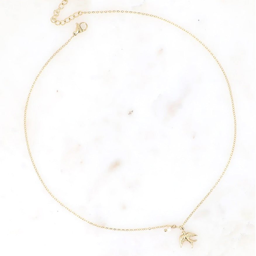 Collier poétique oiseau & perle d'eau douce Henri