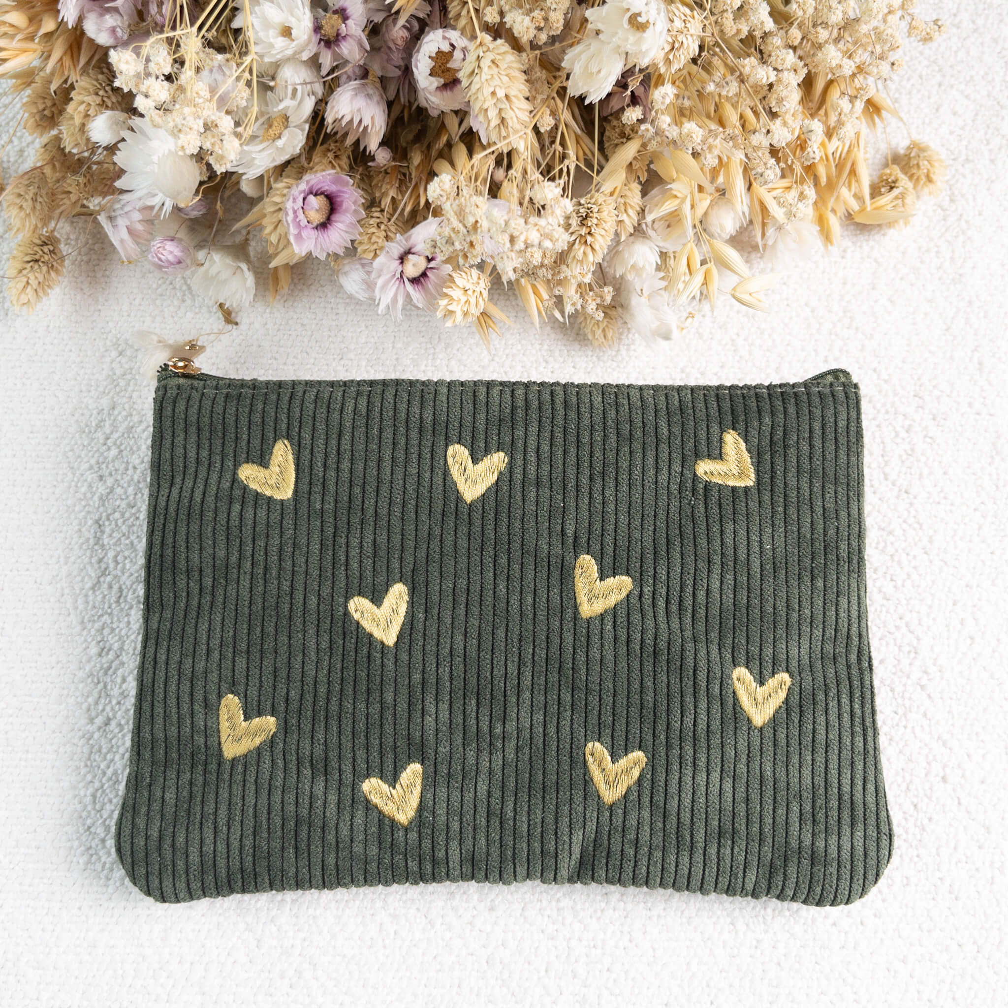 Pochette à bijoux velours côtelé vert