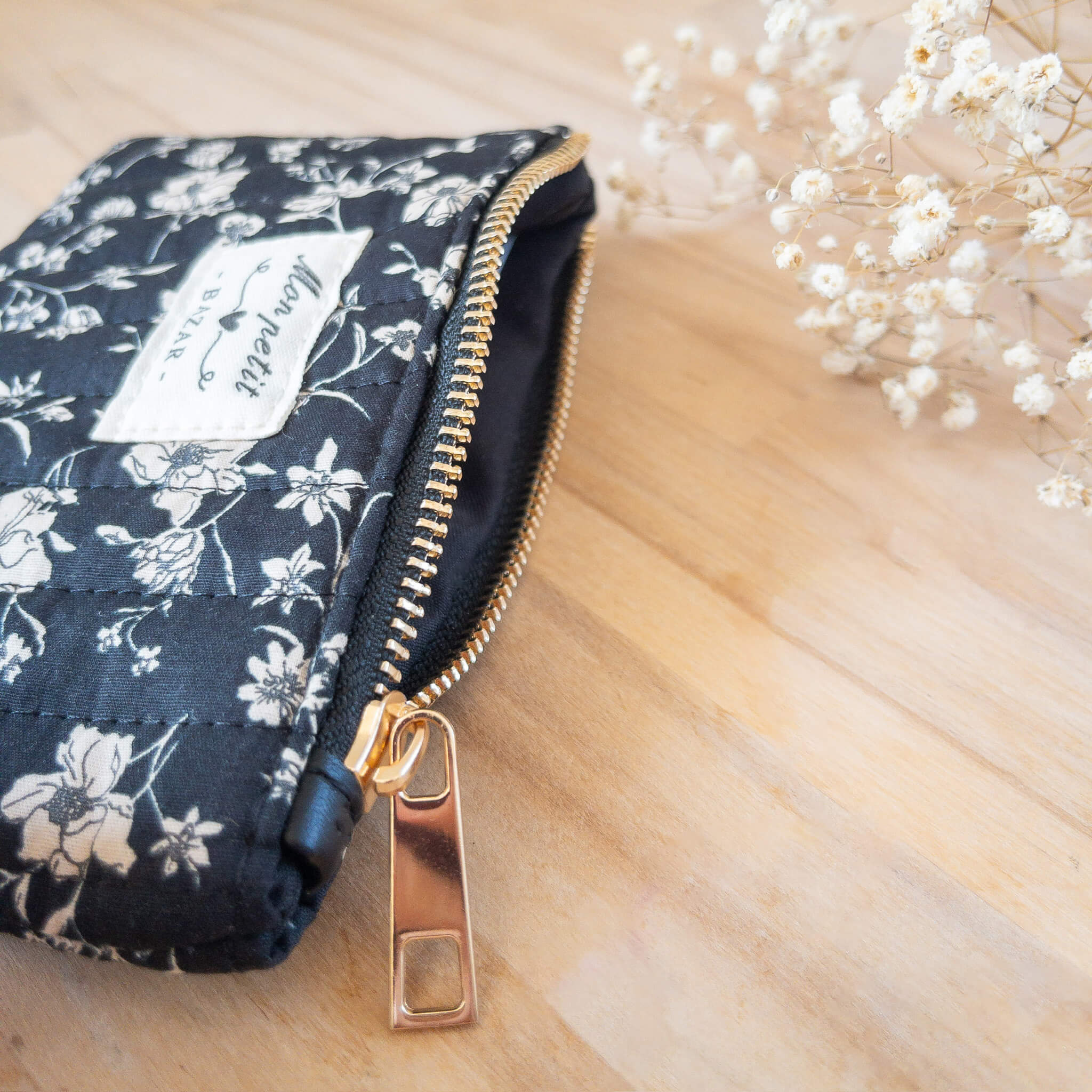 Pochette à bijoux Imprimé Fleurs "Mon petit bazar" - Noir - Numette